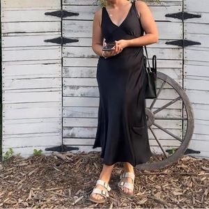 Black silk slip dress